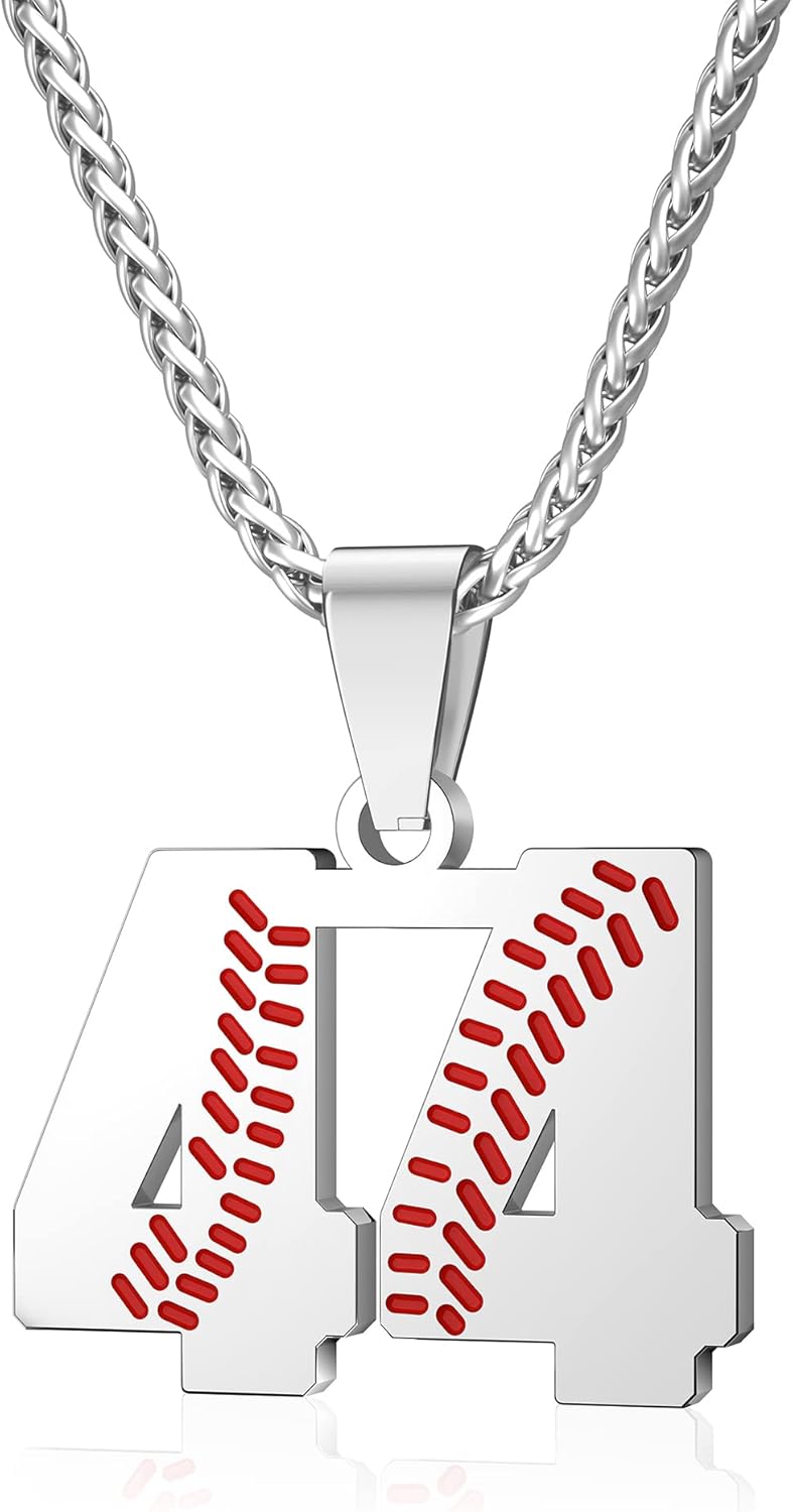 Wikavanli Personalized Baseball Jersey Number 00-99 Necklace - Stainless Steel Baseball Chain Pendant Necklace - Team Jewelry Gift for Boys, Girls, Men, Women - Image 1